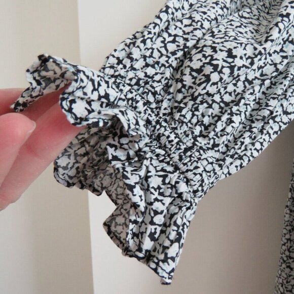 & OTHER STORIES Voluminous Twill Tiered Mini Dress Ditsy Floral Black White Sz M - Picture 7 of 15